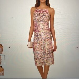 Liv Foster NWT Rainbow Sequin cocktail Halter Dress